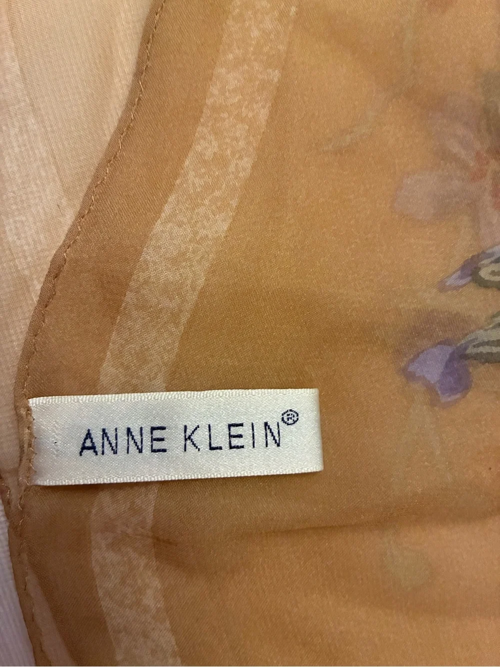 Anne Klein Beige Floral Silk Scarf with Pink, Purple & Yellow Flowers